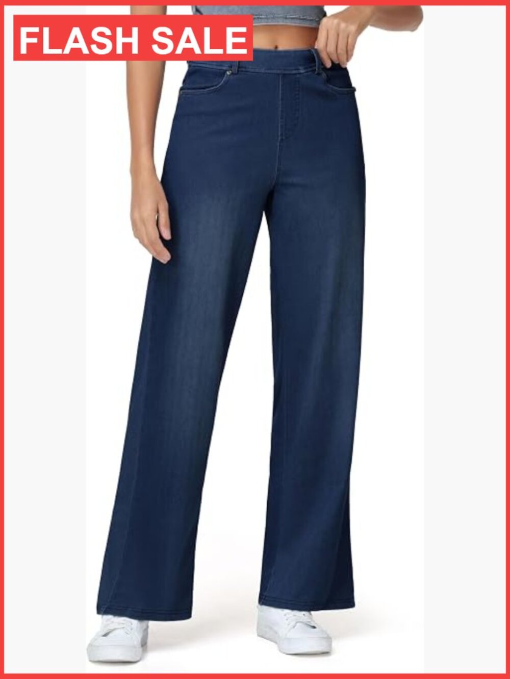 Women's Wide Leg Pull On Jeans High Rise Stretchy Denim Pants